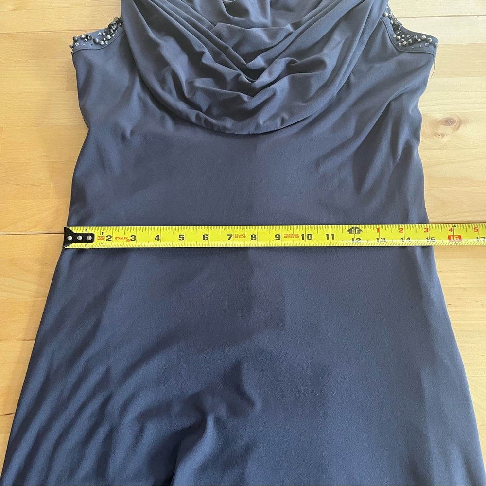 Calvin Klein Elegant Blue Sleeveless Dress Draped Neck Gems Beaded Straps Size 8 - Picture 9 of 11